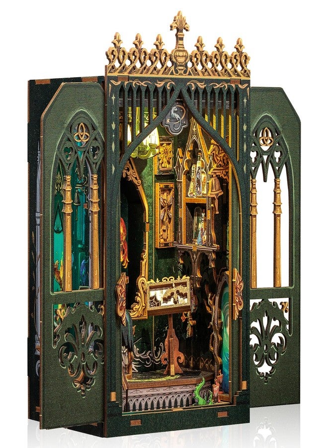 Cutefun Book Nook Kit - Dollhouse Kitaus Wood, DIY Miniature Dollhouse Book Corner Library Houses Model Kits with LED Lights Bookshelf Decor, The Darkness Herbarium (MF02) - Image 1